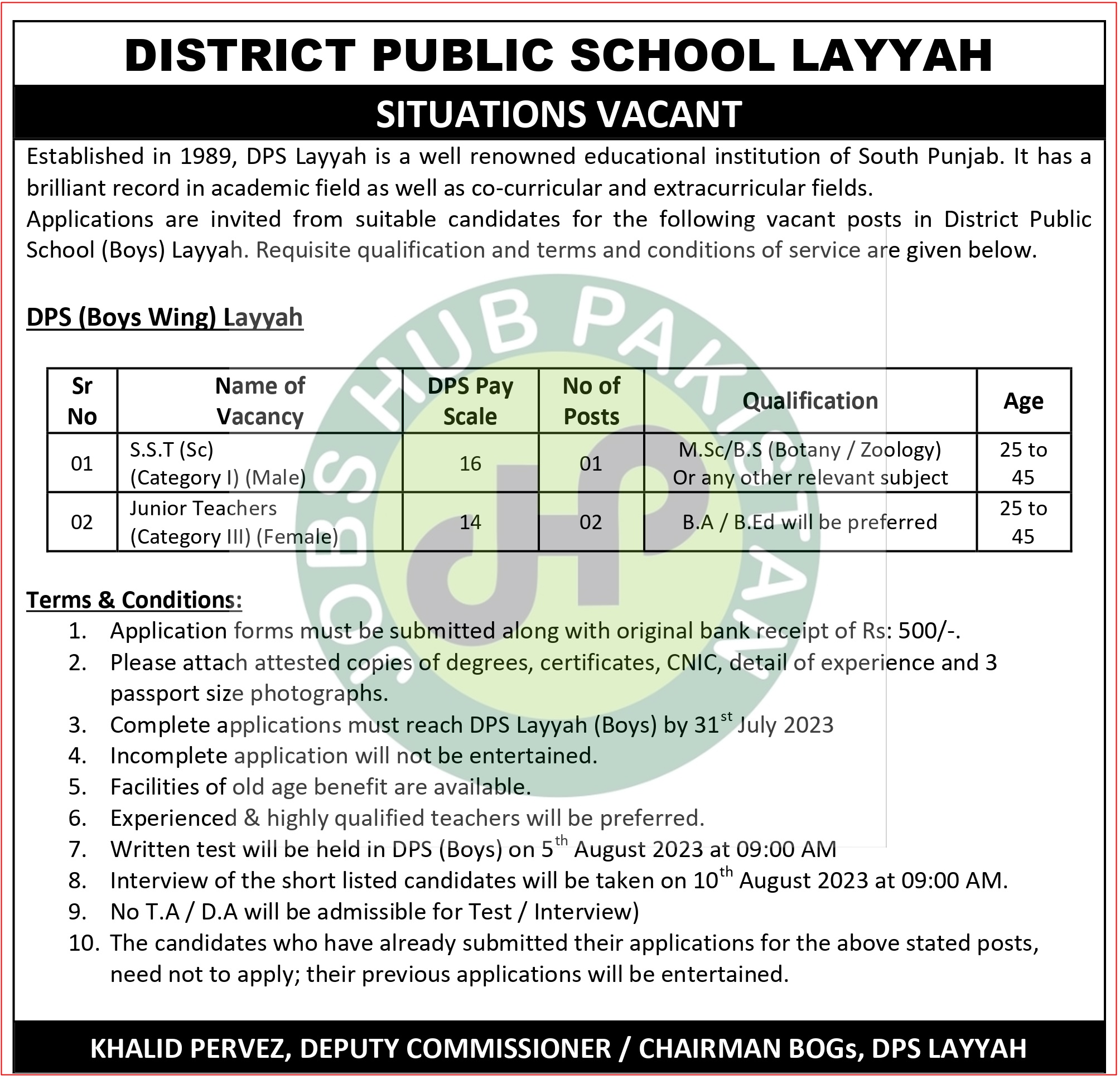 Jobs in DPS Layyah 2023